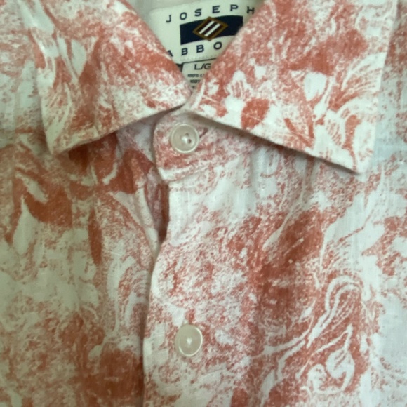 Joseph Abboud Mens Linen Coral Floral Summer Vacation Casual Shirt-Sz-L - Picture 2 of 14